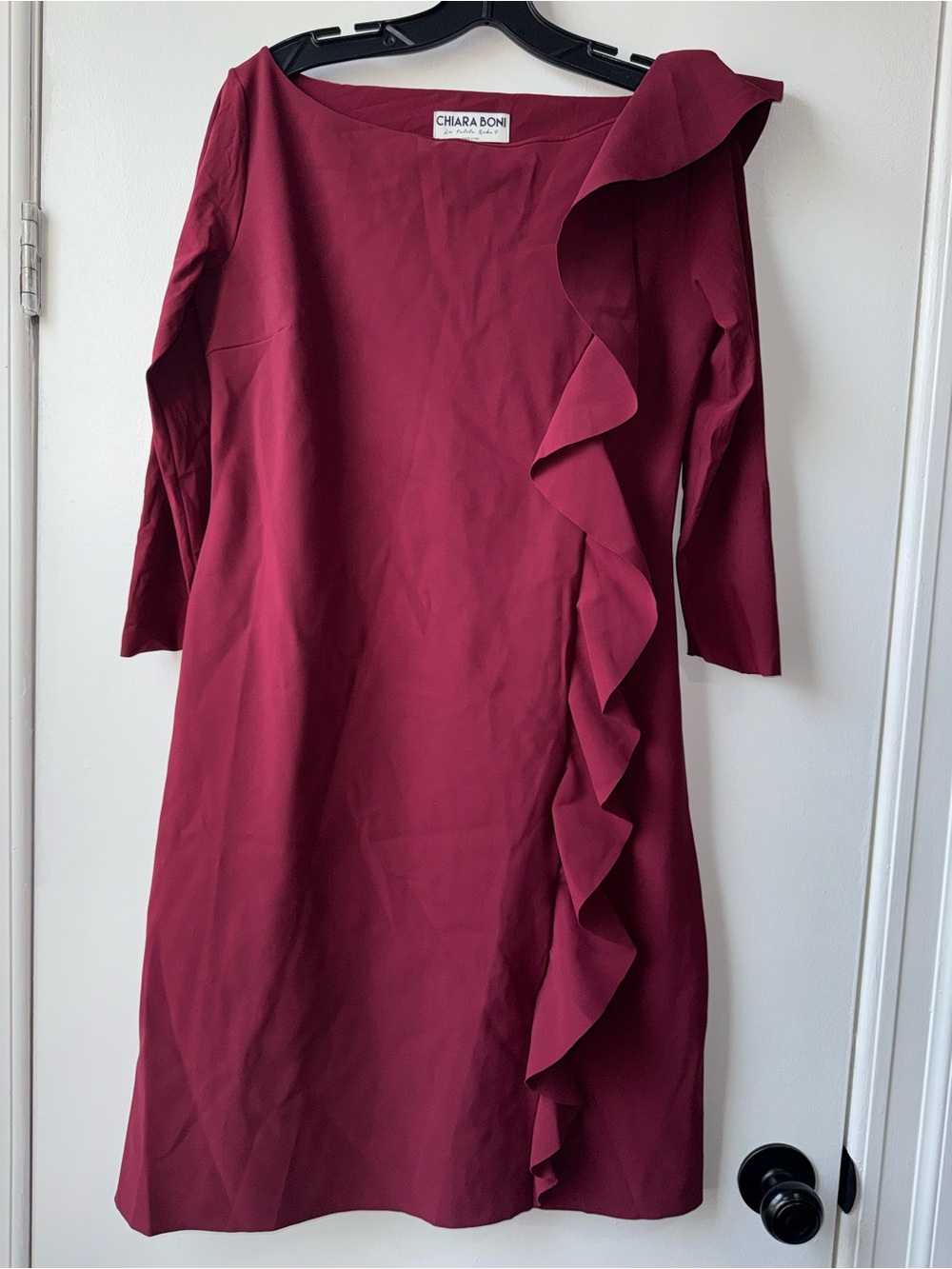 Chiara Boni Burgundy Ruffle-Trim Mini Dress